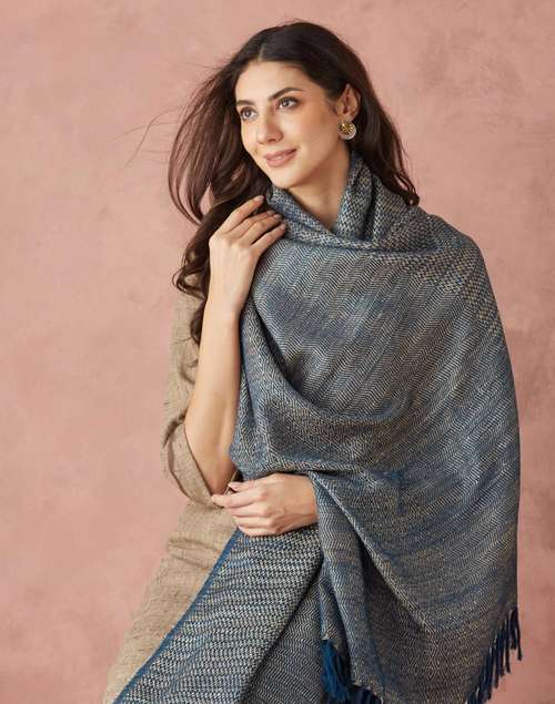 Shawls Collection Buy Blue Wool Blend Hand Woven Shawl for Women Online at Fabindia ...