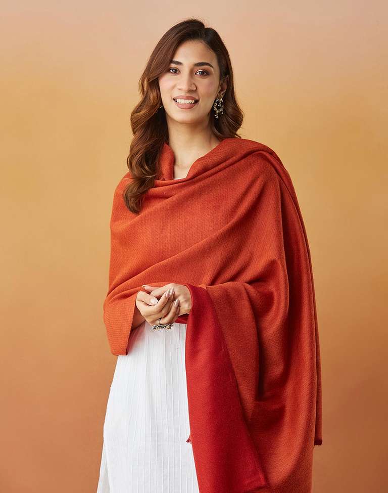 Orange Wool Woven Shawl - Main Image