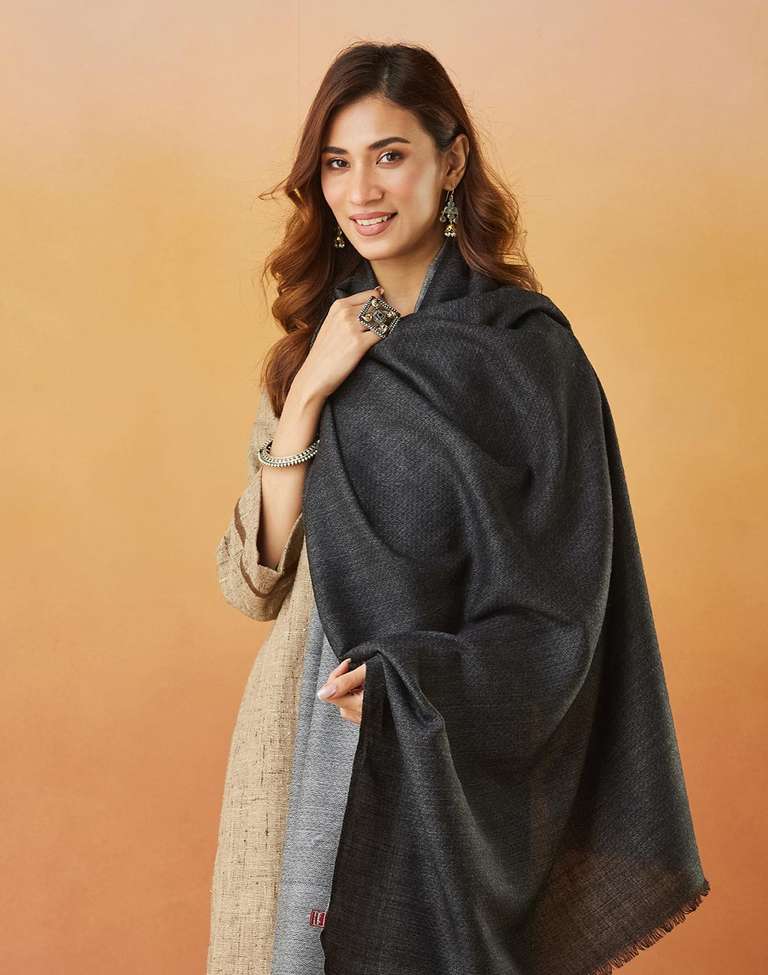 Black Wool Woven Shawl