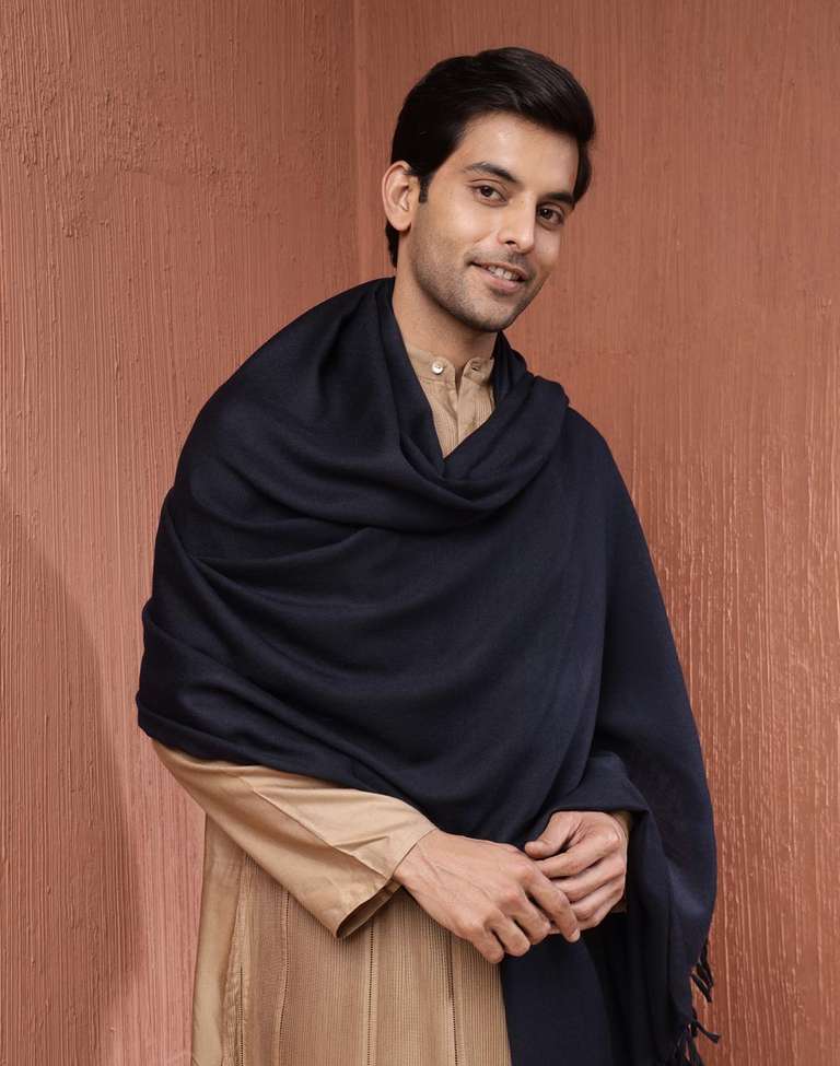 Buy Navy Wool Woven Men Shawl for Men Online at Fabindia | 20193501