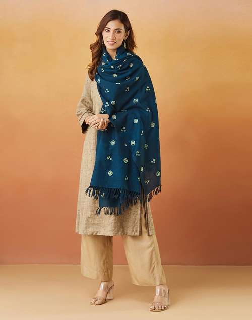 Shawls Collection Buy Indigo Wool Tie & Dye Shawl for Women Online at Fabindia | 20193723