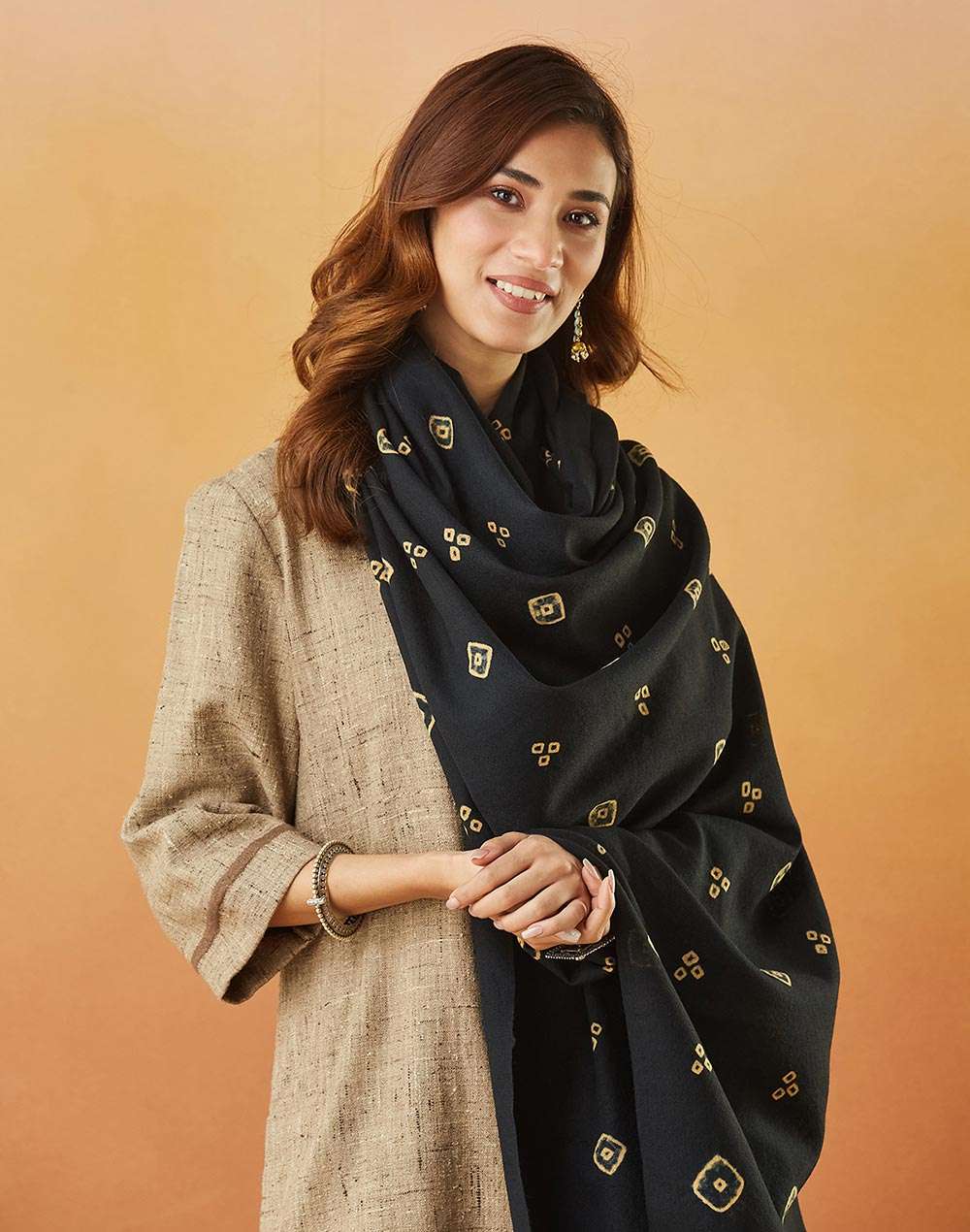 Shawls Collection Buy Black Wool Tie & Dye Shawl for Women Online at Fabindia | 20193724