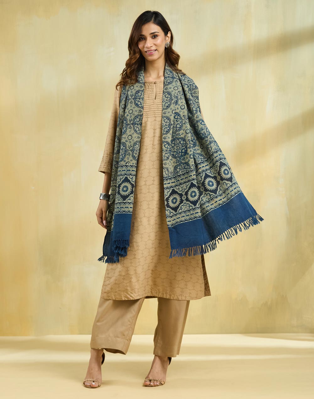 Indigo Wool Ajrakh Stole Indigo Wool Ajrakh Stole