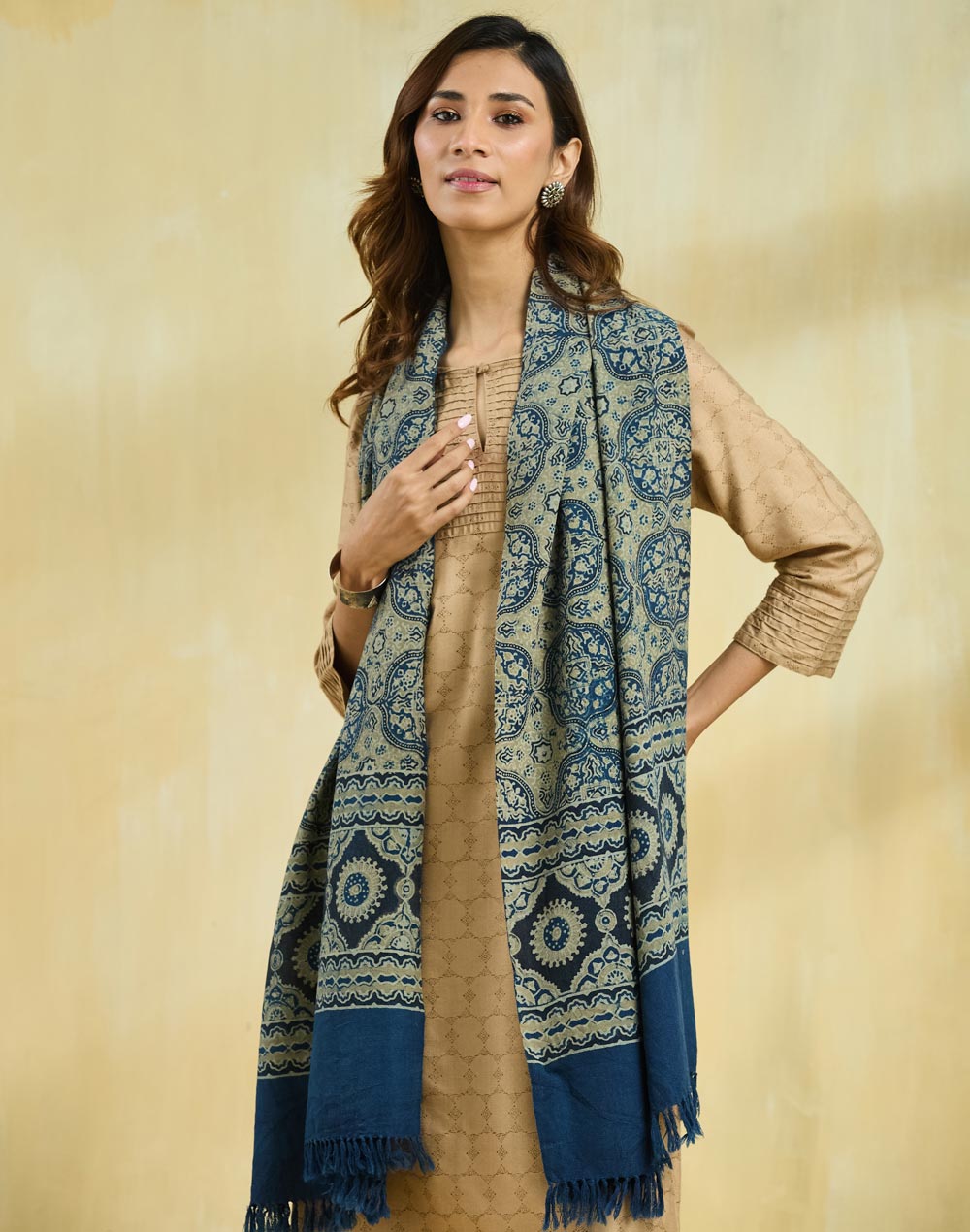 Indigo Wool Ajrakh Stole Indigo Wool Ajrakh Stole