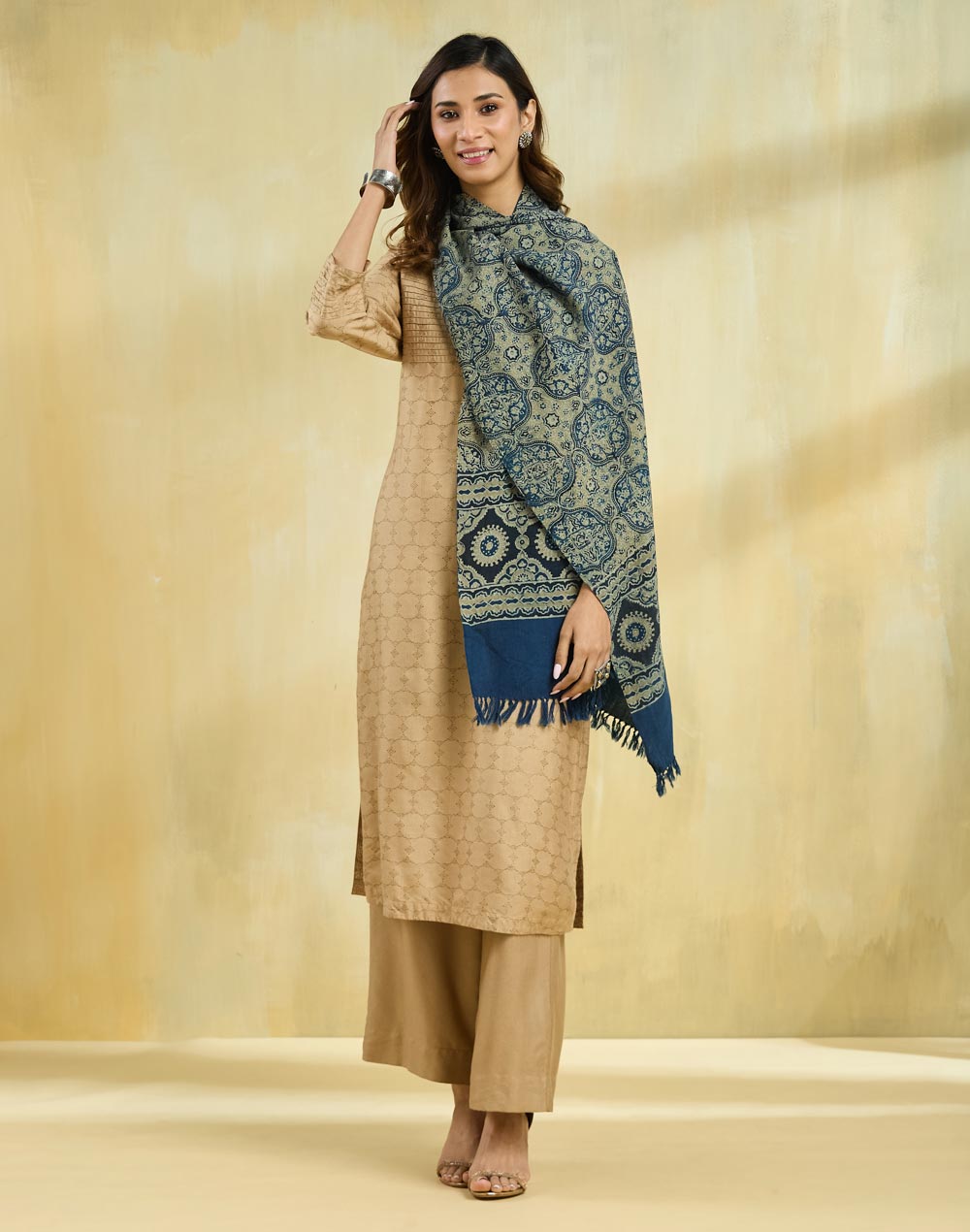Indigo Wool Ajrakh Stole Indigo Wool Ajrakh Stole
