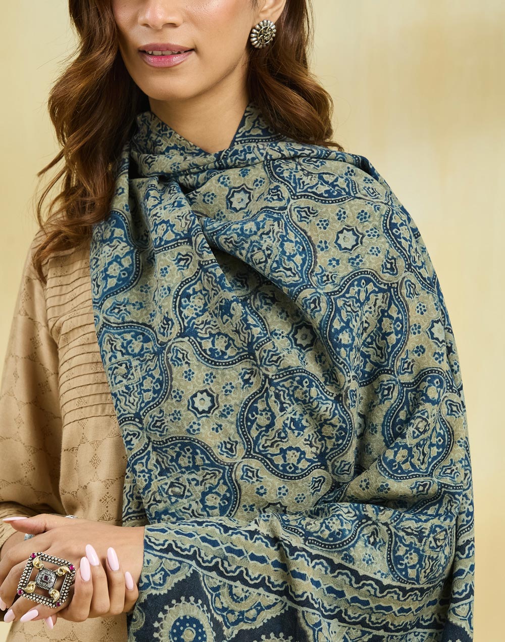 Indigo Wool Ajrakh Stole Indigo Wool Ajrakh Stole