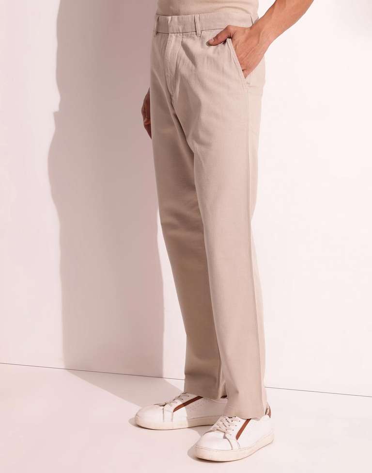 Buy Beige Cotton Straight Fit Regular Pants for Men Online at