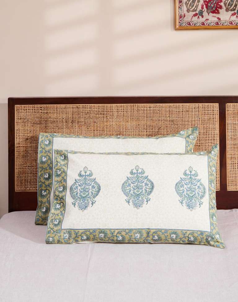 Buy Teal Eesha Hand Block Cotton Printed Pillow Cover Set of