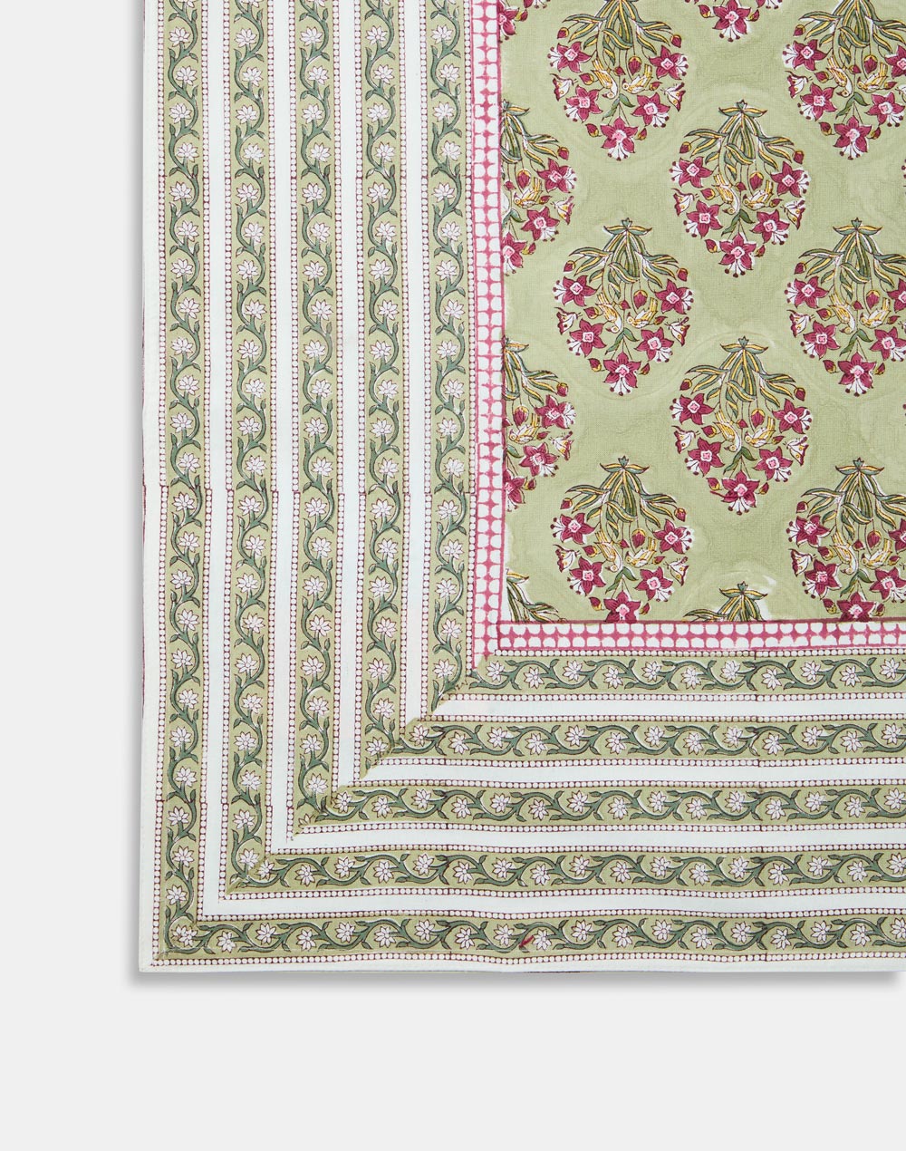 Green Lavanya Cotton Hand Block Printed Table Cover Green Lavanya Cotton Hand Block Printed Table Cover