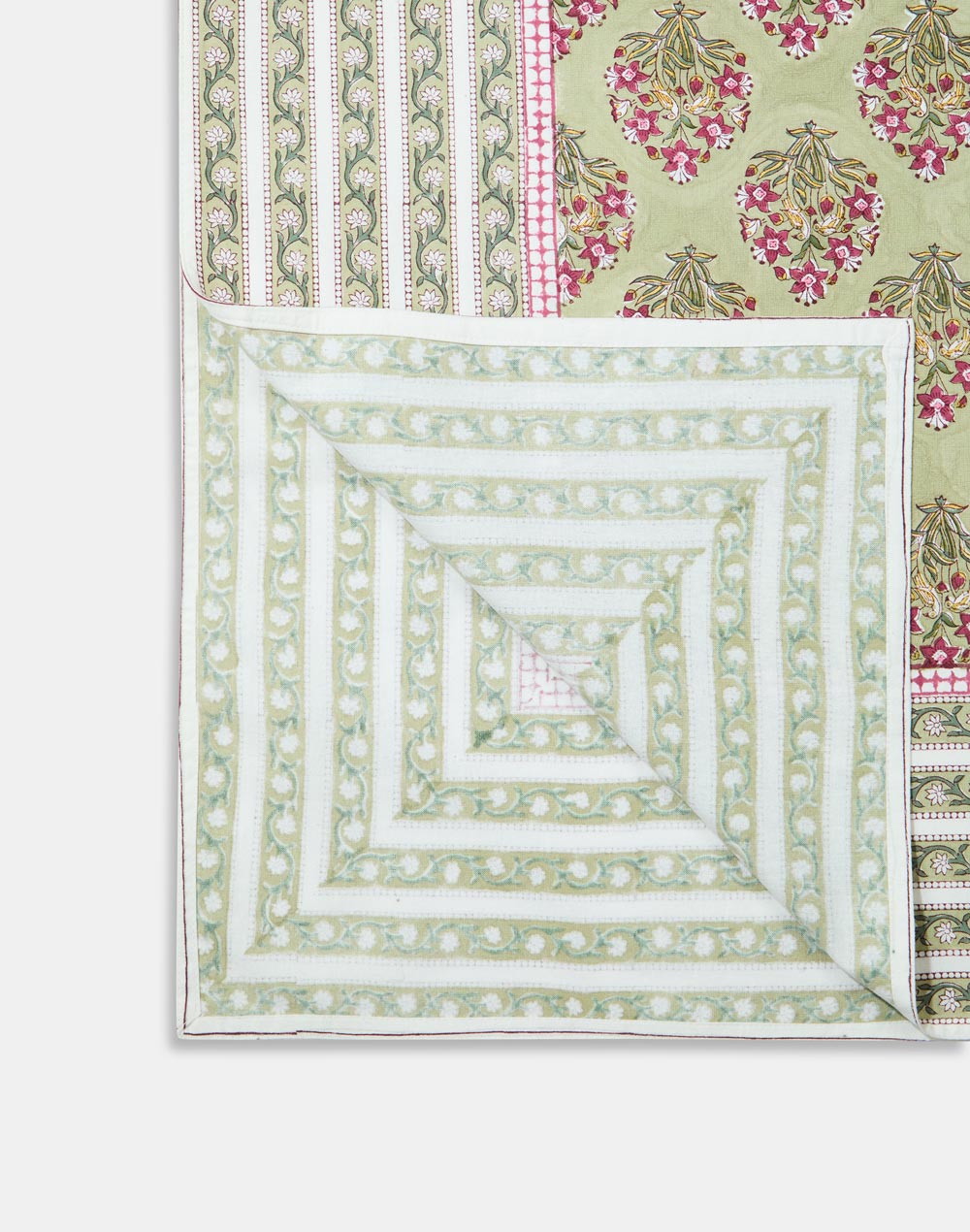 Green Lavanya Cotton Hand Block Printed Table Cover Green Lavanya Cotton Hand Block Printed Table Cover