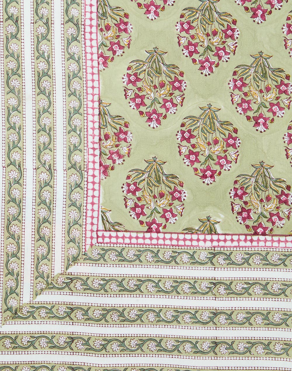 Green Lavanya Cotton Hand Block Printed Table Cover Green Lavanya Cotton Hand Block Printed Table Cover