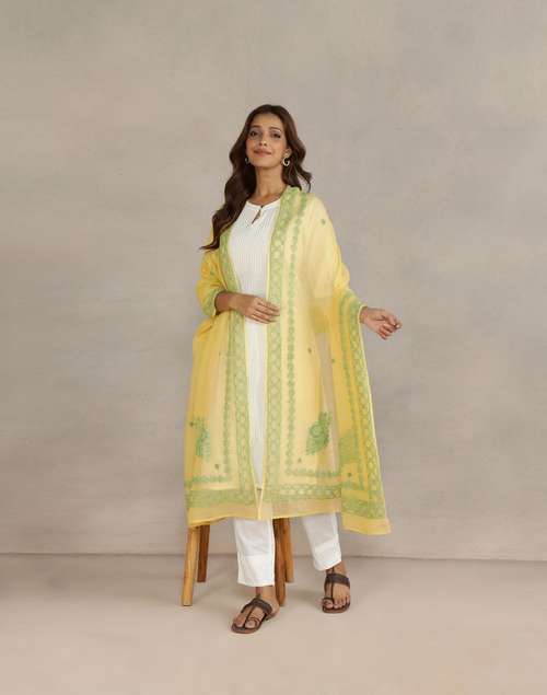 Green Cotton Silk Chikankari Dupatta Green Cotton Silk Chikankari Dupatta