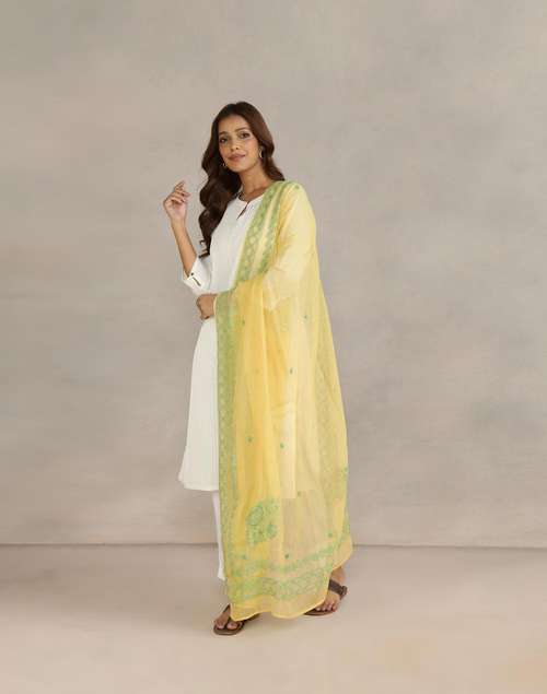 Green Cotton Silk Chikankari Dupatta Green Cotton Silk Chikankari Dupatta