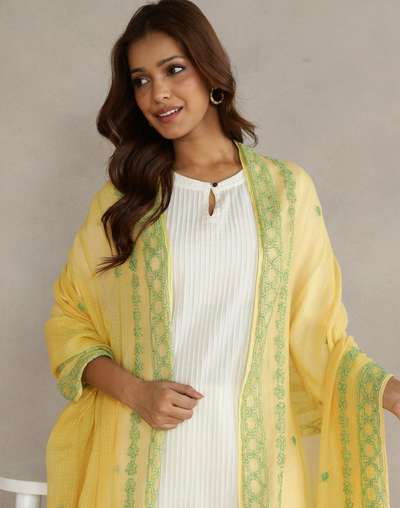 Green Cotton Silk Chikankari Dupatta Green Cotton Silk Chikankari Dupatta