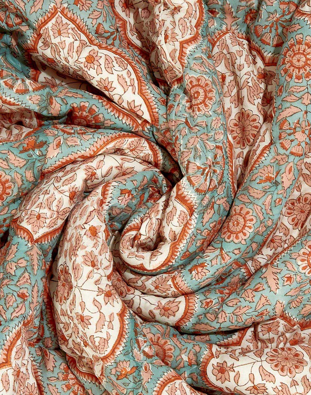Blue Amer Cotton Hand Block Printed Quilt Double Blue Amer Cotton Hand Block Printed Quilt Double