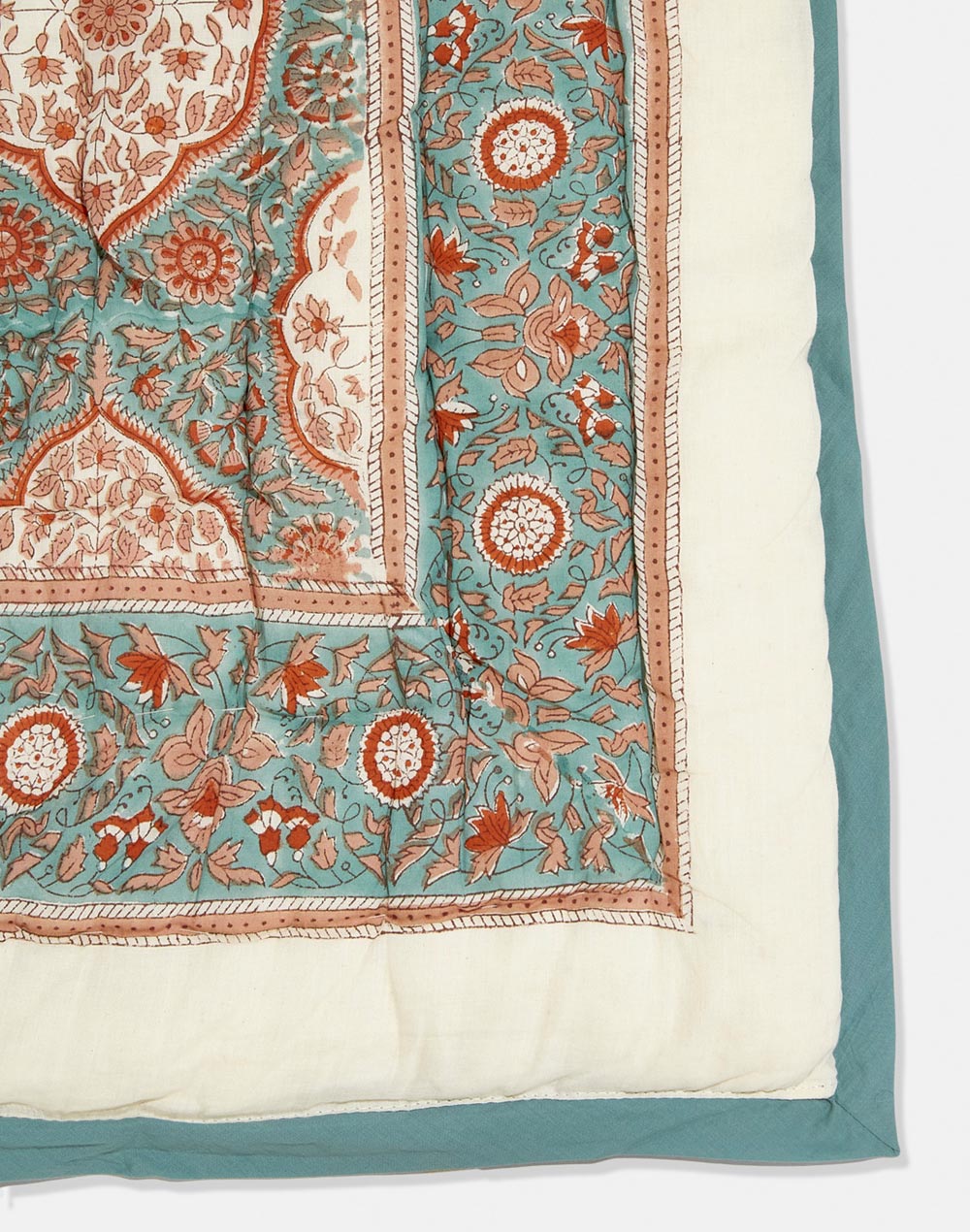 Blue Amer Cotton Hand Block Printed Quilt Double Blue Amer Cotton Hand Block Printed Quilt Double