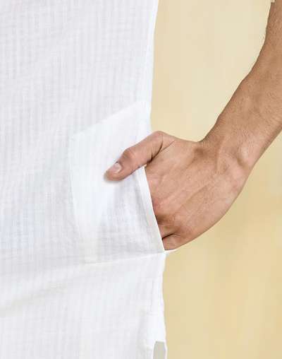 White Cotton Checks Slim Fit Short Kurta White Cotton Checks Slim Fit Short Kurta