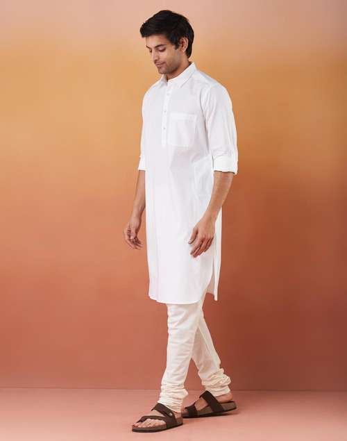 Pathani White Color Buy White Cotton Slim Fit Pathani for Men Online at Fabindia | 20207435