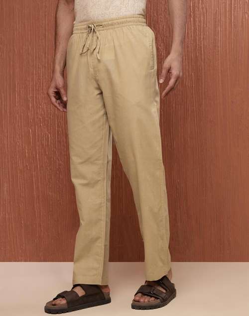 Beige Cotton Drawstring Pants Beige Cotton Drawstring Pants