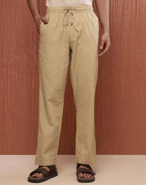 Beige Cotton Drawstring Pants Beige Cotton Drawstring Pants