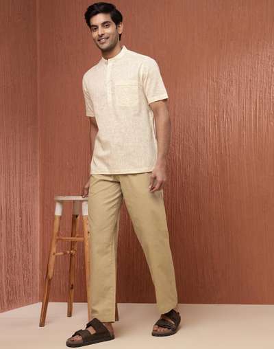 Beige Cotton Drawstring Pants Beige Cotton Drawstring Pants