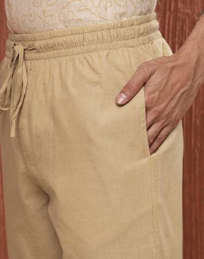 Beige Cotton Drawstring Pants Beige Cotton Drawstring Pants