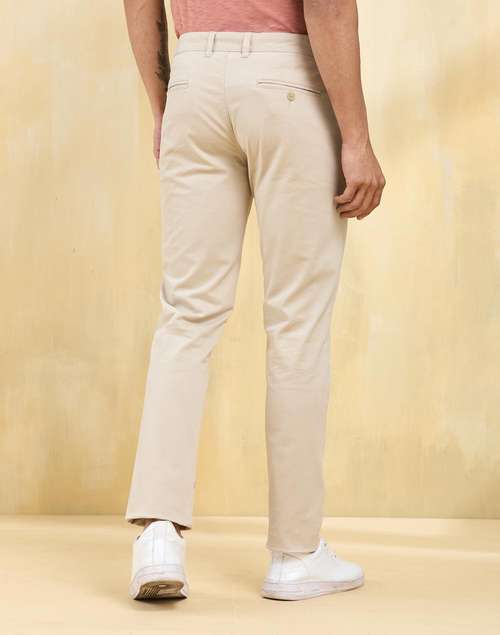 Beige Cotton Blend Slim Fit Pants Beige Cotton Blend Slim Fit Pants