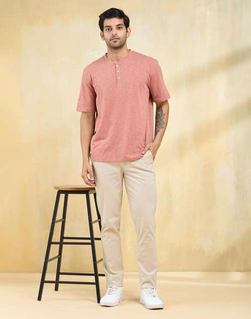 Beige Cotton Blend Slim Fit Pants Beige Cotton Blend Slim Fit Pants
