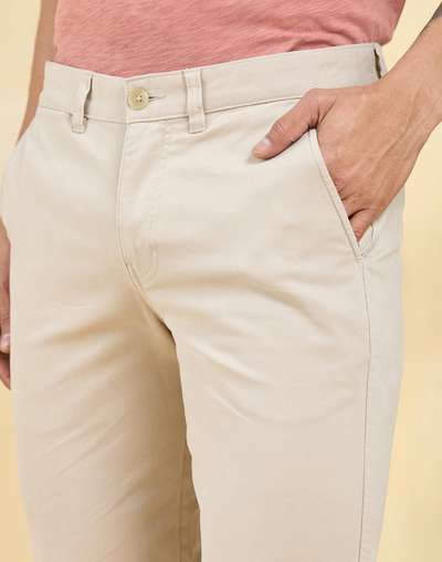 Beige Cotton Blend Slim Fit Pants Beige Cotton Blend Slim Fit Pants