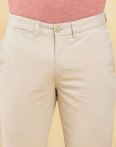 Beige Cotton Blend Slim Fit Pants Beige Cotton Blend Slim Fit Pants