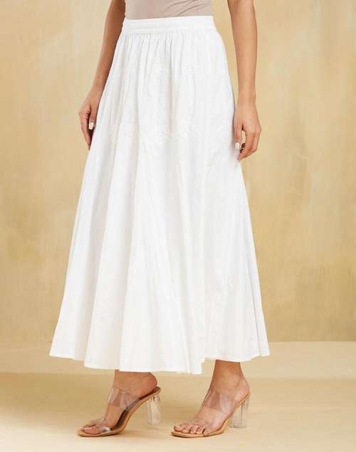 White Cotton Chikankari Skirt Maxi White Cotton Chikankari Skirt Maxi