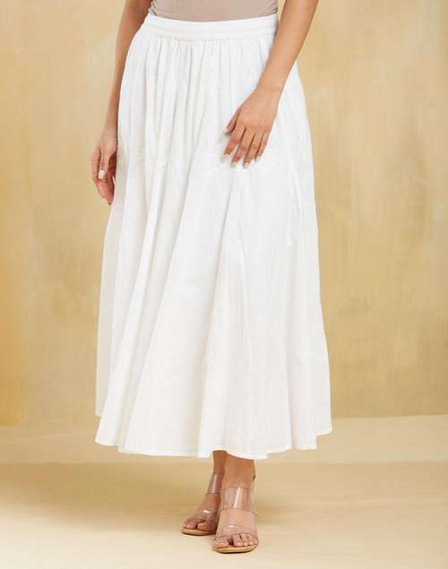 White Cotton Chikankari Skirt Maxi White Cotton Chikankari Skirt Maxi