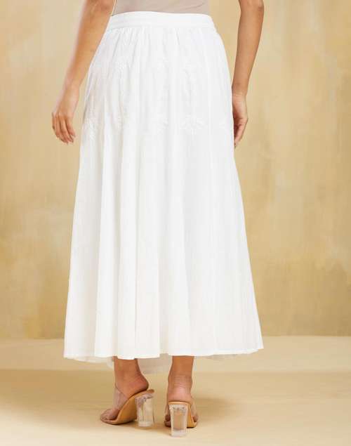 White Cotton Chikankari Skirt Maxi White Cotton Chikankari Skirt Maxi
