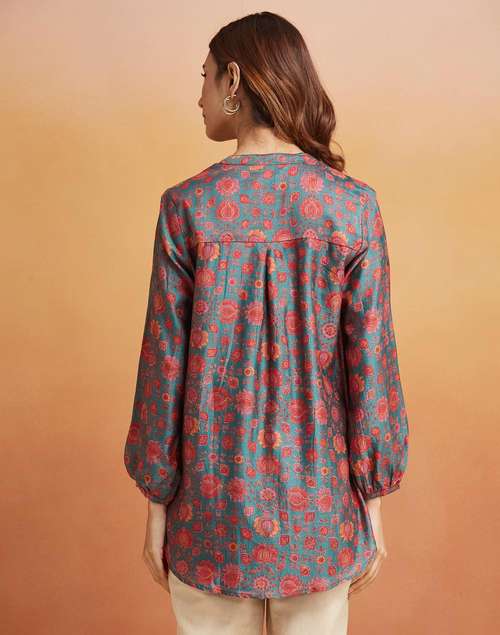 Green Cotton Silk Printed Tunic Green Cotton Silk Printed Tunic
