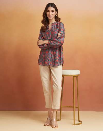 Green Cotton Silk Printed Tunic Green Cotton Silk Printed Tunic