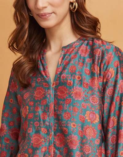 Green Cotton Silk Printed Tunic Green Cotton Silk Printed Tunic