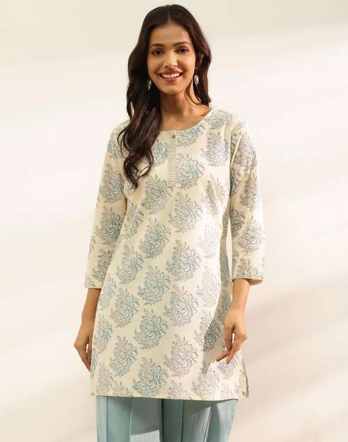 Natural Cotton Hand Block Printed Slim Fit Short Kurta Natural Cotton Hand Block Printed Slim Fit Short Kurta