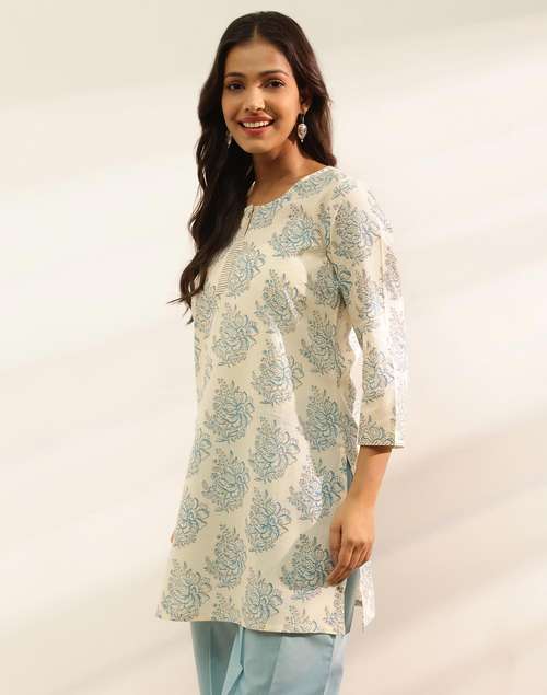 Natural Cotton Hand Block Printed Slim Fit Short Kurta Natural Cotton Hand Block Printed Slim Fit Short Kurta