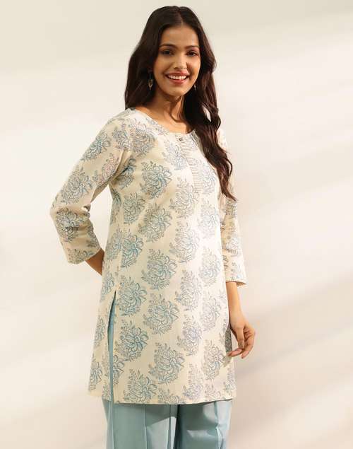 Natural Cotton Hand Block Printed Slim Fit Short Kurta Natural Cotton Hand Block Printed Slim Fit Short Kurta