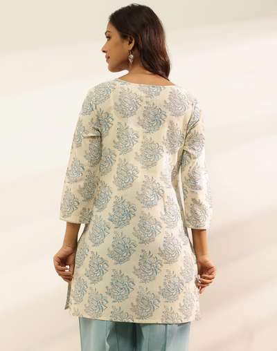 Natural Cotton Hand Block Printed Slim Fit Short Kurta Natural Cotton Hand Block Printed Slim Fit Short Kurta