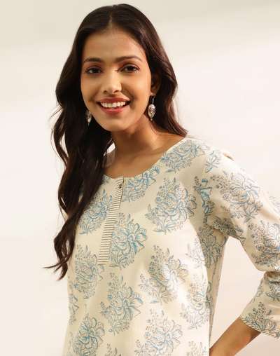 Natural Cotton Hand Block Printed Slim Fit Short Kurta Natural Cotton Hand Block Printed Slim Fit Short Kurta