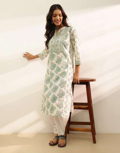 Rajnandini Women's Pure Cambric Cotton Kalamkari Kurti - Floral Print Yellow Ethnic Top