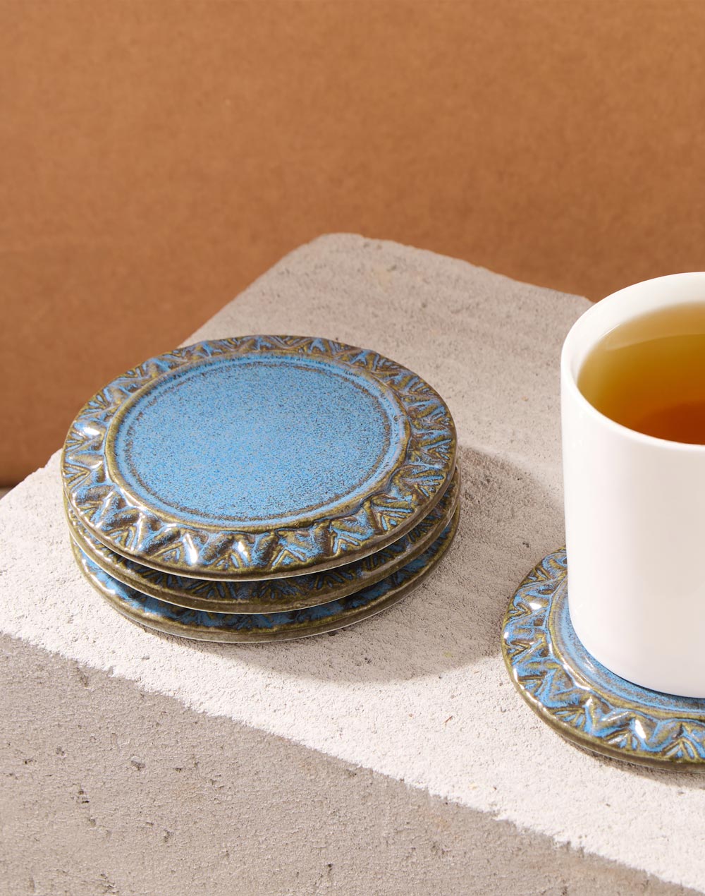 Blue Ceramic Swayam Coasters Set Of 4 Blue Ceramic Swayam Coasters Set Of 4