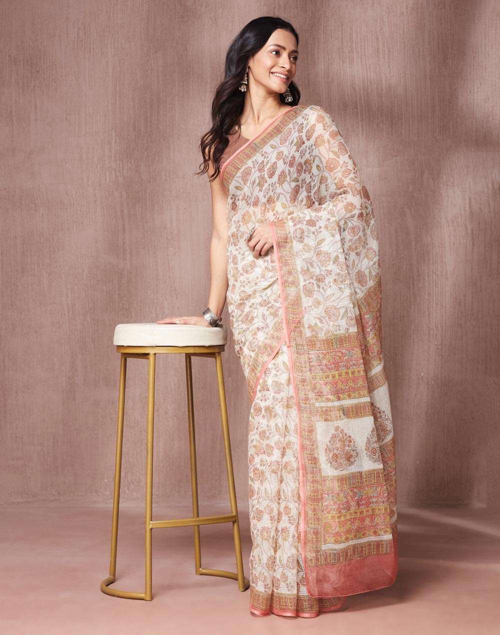 Buy Natural Cotton Silk Hand Block Printed Sari for Women Online at ...