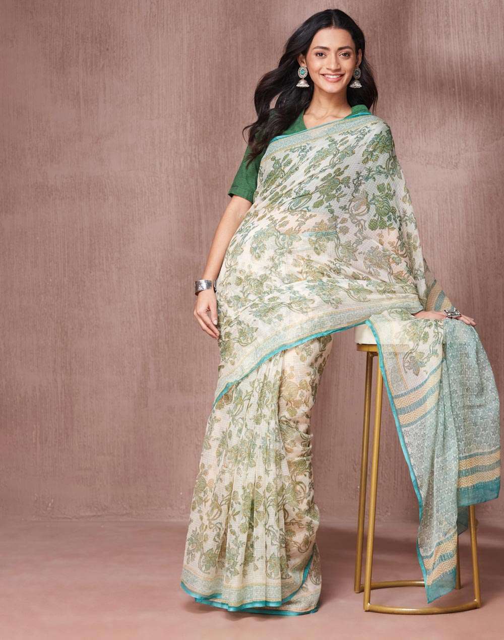 Buy Natural Cotton Silk Hand Block Printed Sari for Women Online at ...