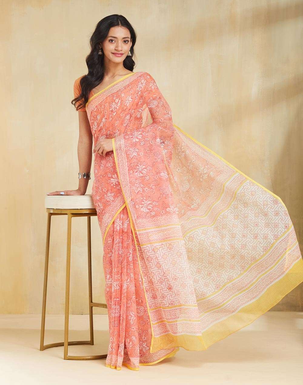 Buy Pink Cotton Silk Hand Block Printed Sari for Women Online at ...