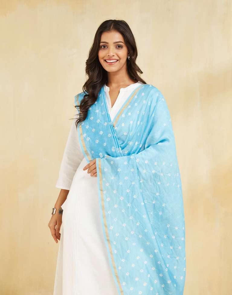 Blue Cotton Silk Blend Bandhani Dupatta1