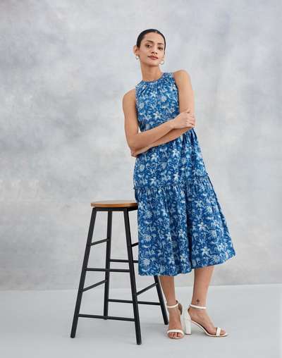 fabindia cotton dresses Buy Blue Cotton Chikankari Midi Dress for Women Online at Fabindia