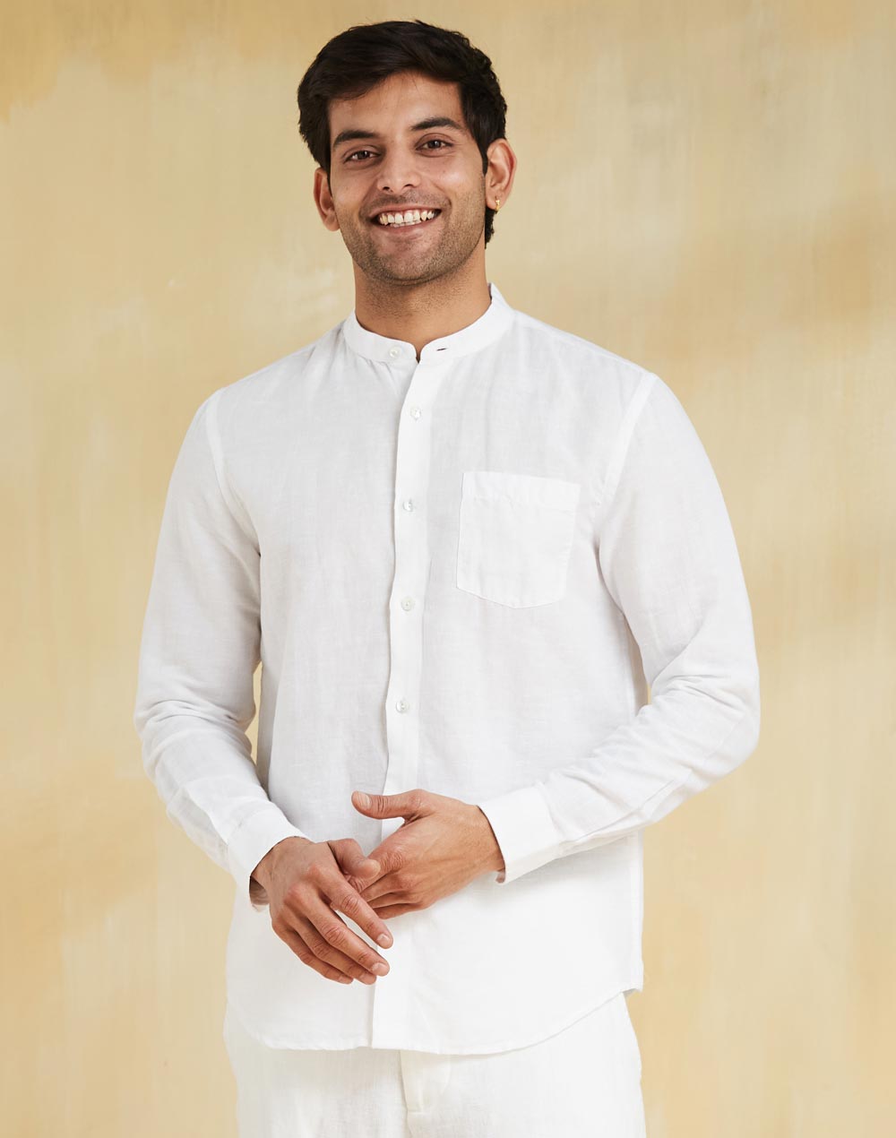 White Linen Blend Slim Fit Shirt White Linen Blend Slim Fit Shirt