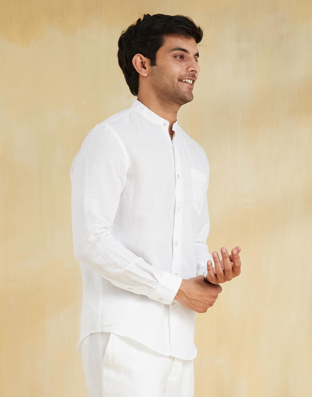 White Linen Blend Slim Fit Shirt White Linen Blend Slim Fit Shirt